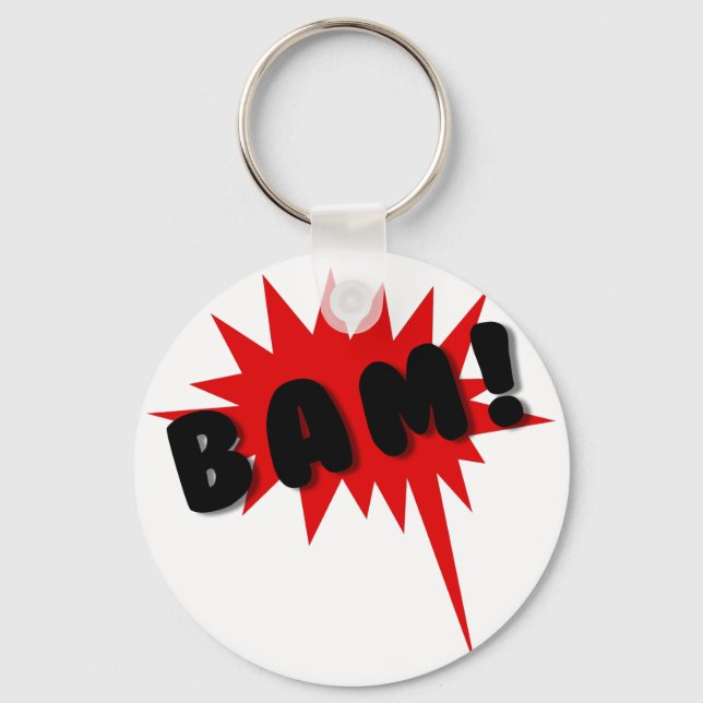 Red and black comics text and burst design BAM! Keychain (Front)