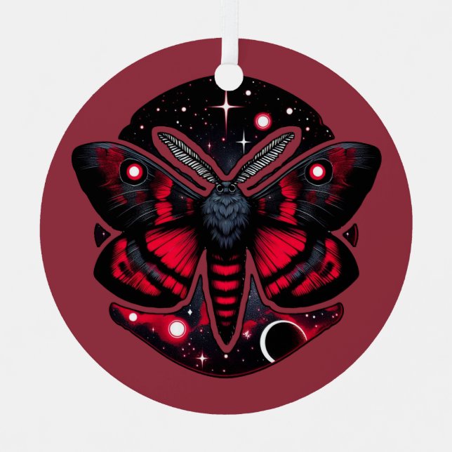 Red and Black Cosmic Moth - Celestial Mystical Metal Ornament (Front)