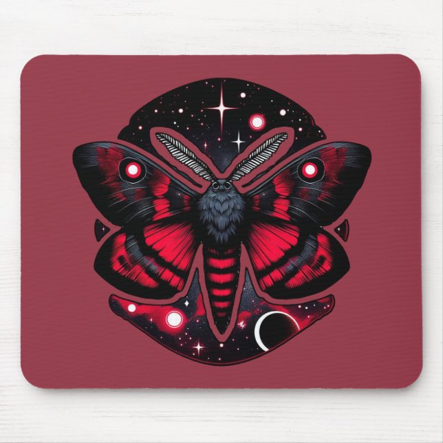 Red and Black Cosmic Moth - Celestial Mystical Mouse Pad (Front)