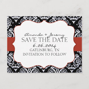Red and Black Country Damask Pattern Save The Date Announcement Postcard