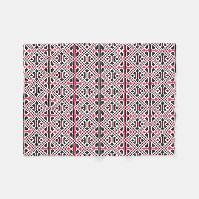 Red and Black cross-stitch Retro Pattern Fleece Blanket (Front (Horizontal))