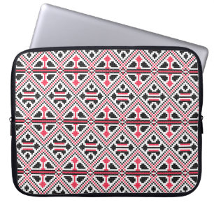Red and Black cross-stitch Retro Pattern Laptop Sleeve