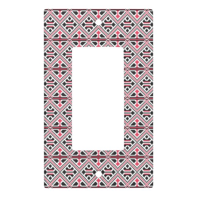 Red and Black cross-stitch Retro Pattern Light Switch Cover (Front)