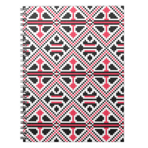 Red and Black cross-stitch Retro Pattern Notebook