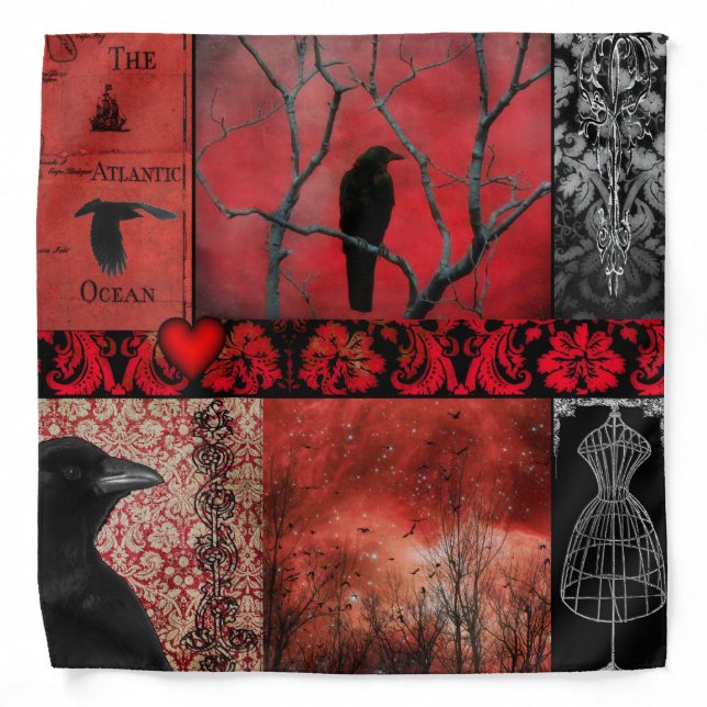 Red And Black Crow Art Bandana (Front)