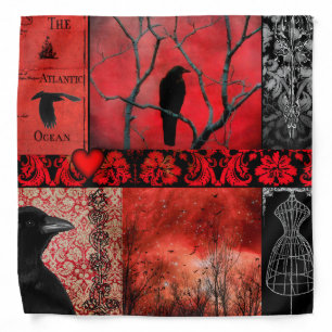 Red And Black Crow Art Bandana