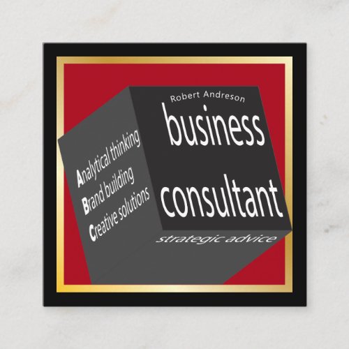 Red and Black Cube Business Consultant Geometric Square Business Card