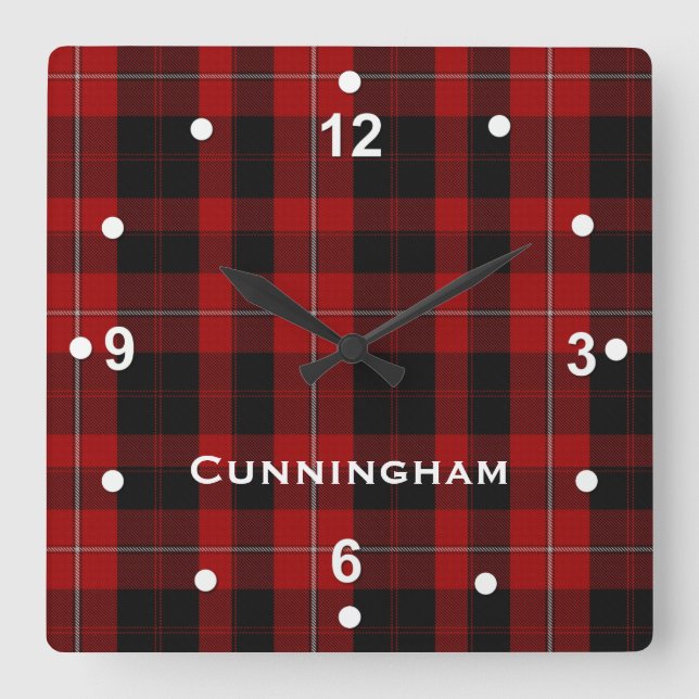 Red and Black Cunningham Tartan Plaid Clock (Front)