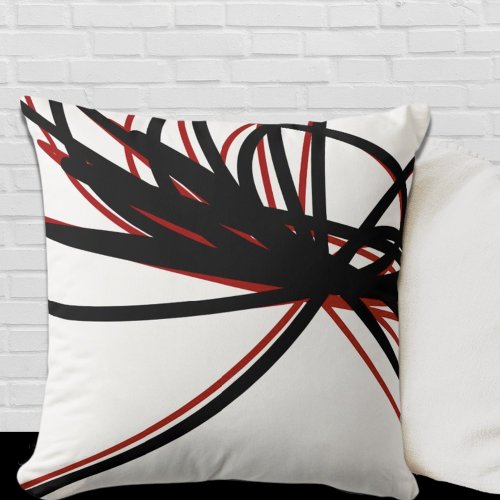 Red and Black Curved Abstract Ribbon Design Throw Pillow