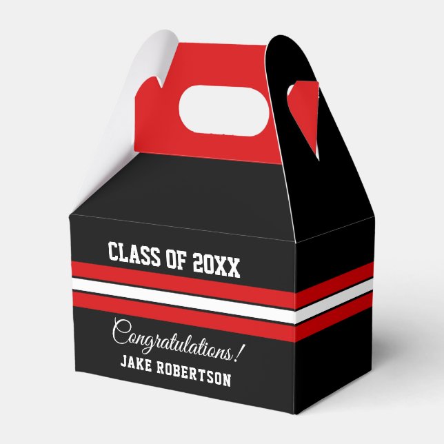Red and Black Custom Graduation Favor Box (Front Side)