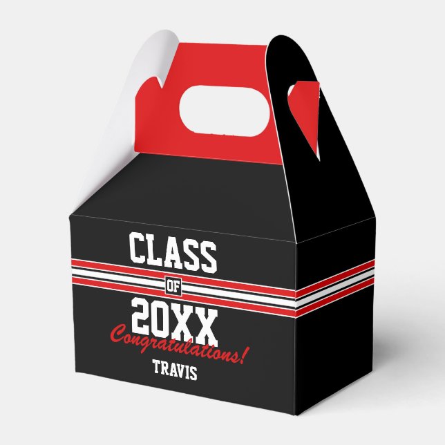 Red and Black Custom Graduation Favor Box (Front Side)
