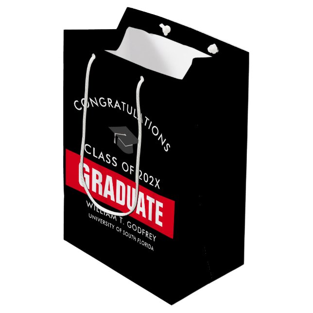 Red and Black Custom Graduation Medium Gift Bag (Front Angled)
