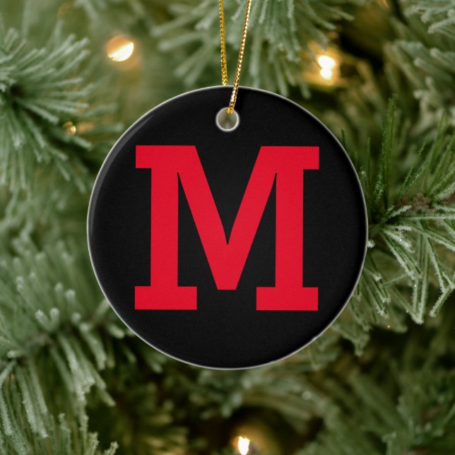 Red and Black Custom Name Large Initial Letter  Ceramic Ornament (Tree)