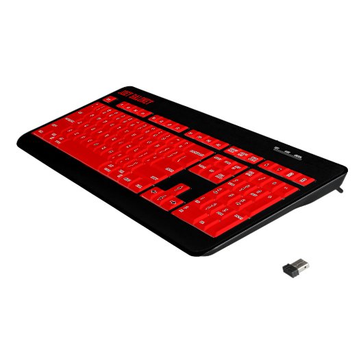 Red and Black Custom Wireless Keyboard (Angled)