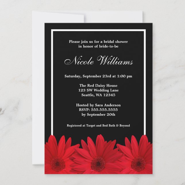 Red and Black Daisy Bridal Shower Invitation (Front)