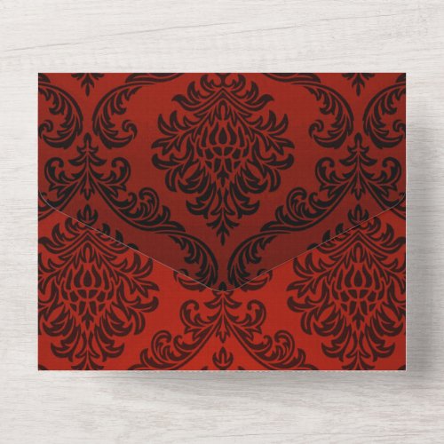Red and Black Damask All In One Invitation