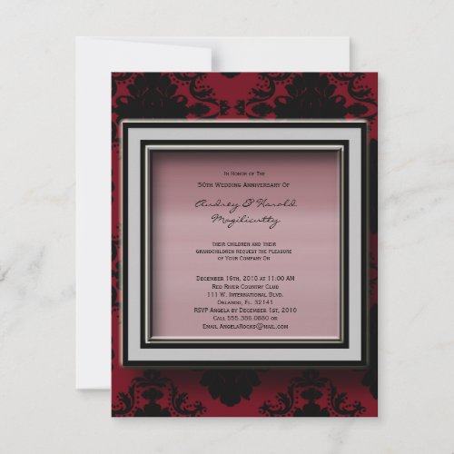 Red and Black Damask Anniversary Party Invitation