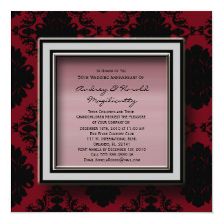 Red and Black Damask Anniversary Party Invitation