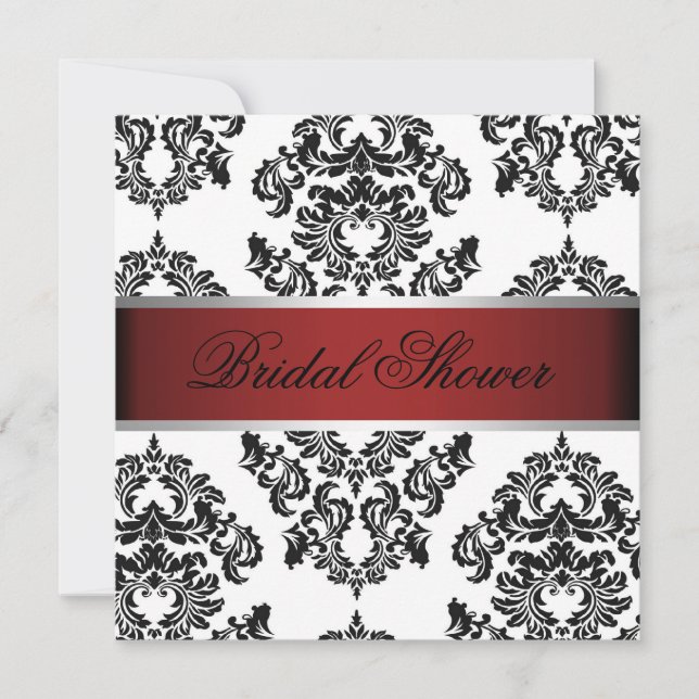 Red and Black Damask Bridal Shower Invitation (Front)
