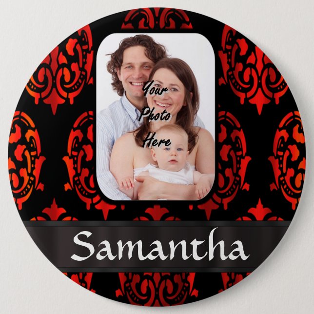 Red and black damask button (Front)