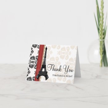 Red And Black Damask Eiffel Tower Thank You by OccasionInvitations at Zazzle