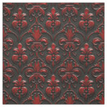 Red and Black Damask Faux Embossed  Fabric