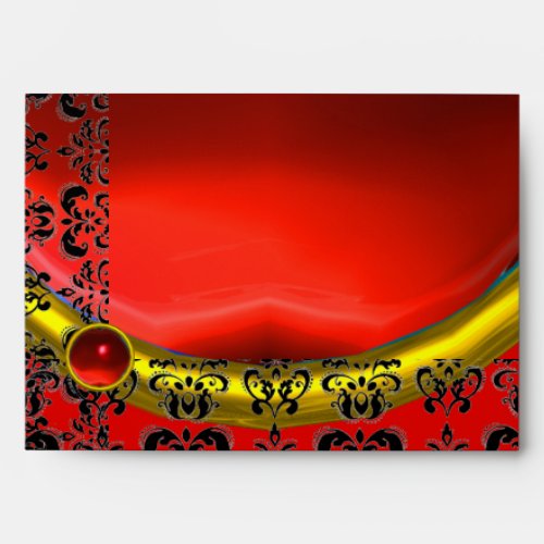 RED AND BLACK DAMASK  GOLD RUBY ENVELOPE