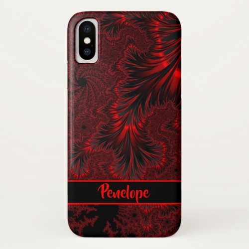 Red and Black Damask Gothic Style Fractal and Name iPhone X Case