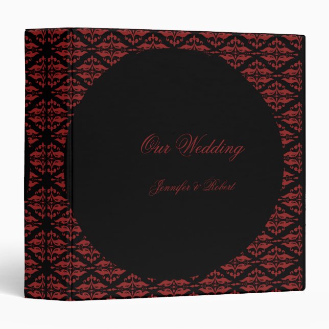 Red and Black Damask Gothic Wedding Binder (Front/Spine)