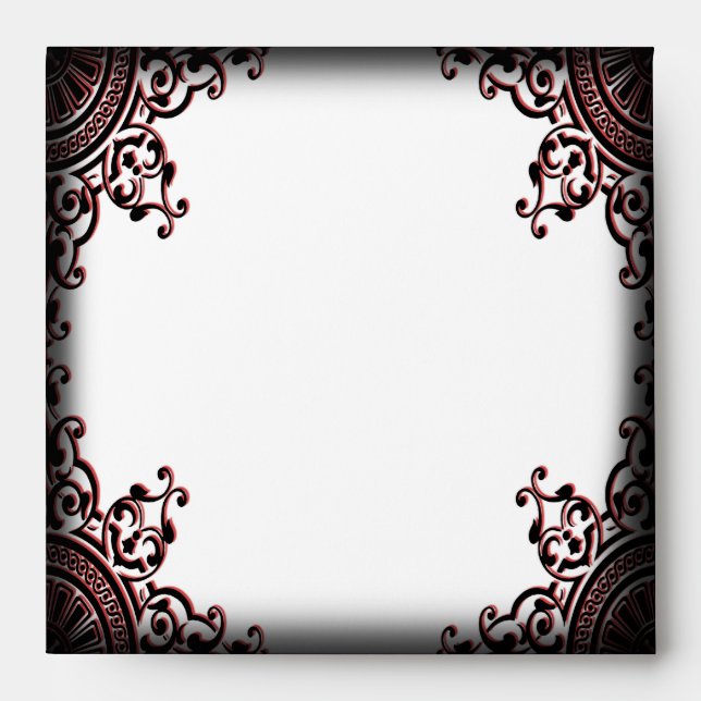 Red and Black Damask Gothic Wedding Envelope (Front)