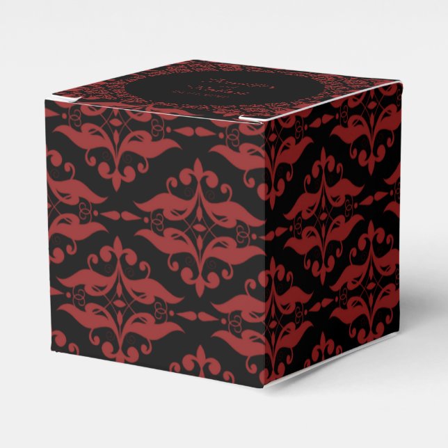 Red and Black Damask Gothic Wedding Favor Box (Front Side)