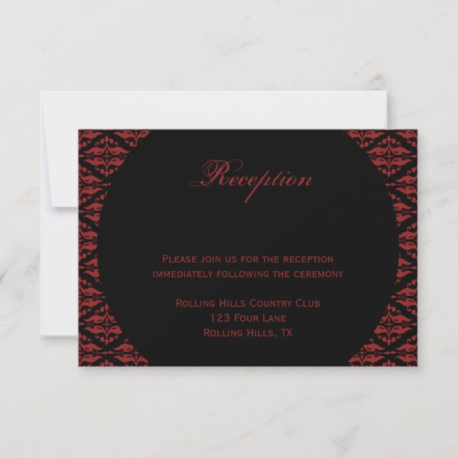 Red and Black Damask Gothic Wedding Reception Invitation (Front)