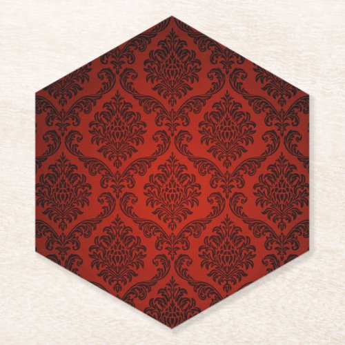 Red and Black Damask Paper Coaster