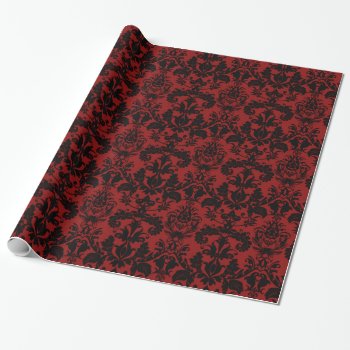 Red And Black Damask Pattern Wrapping Paper by clonecire at Zazzle