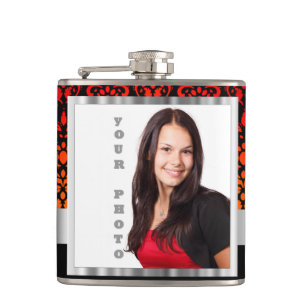 Red and black damask photo template flask