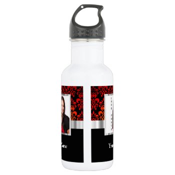 Red And Black Damask Photo Template Water Bottle by photogiftz at Zazzle