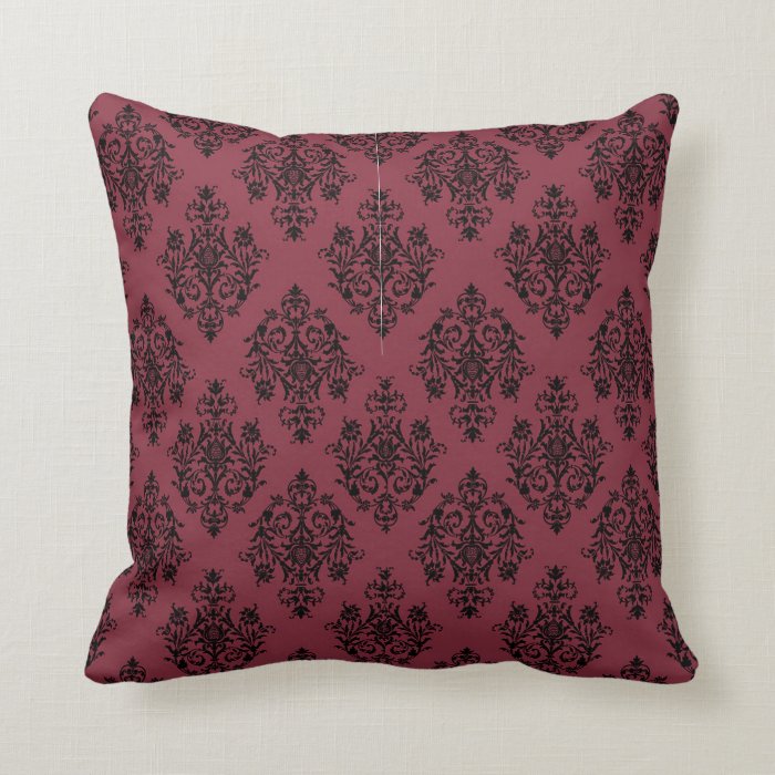 Red and Black Damask Pillow