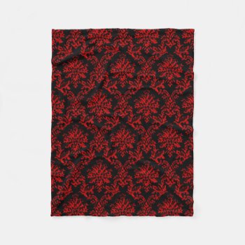 Red And Black Damask Print Fleece Blanket by UROCKDezineZone at Zazzle