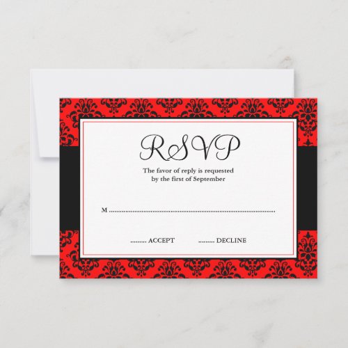Red and Black Damask RSVP Response Card