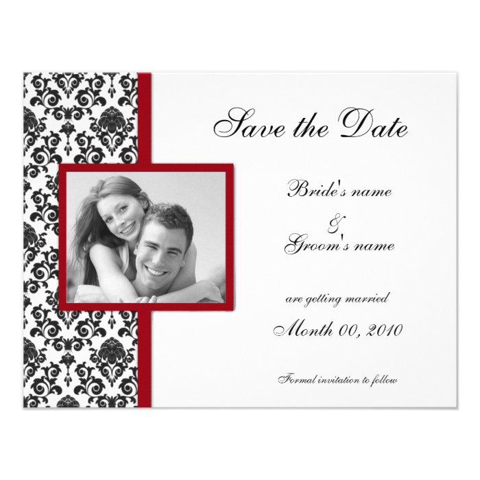 Red and Black Damask Save the Date Photo Cards