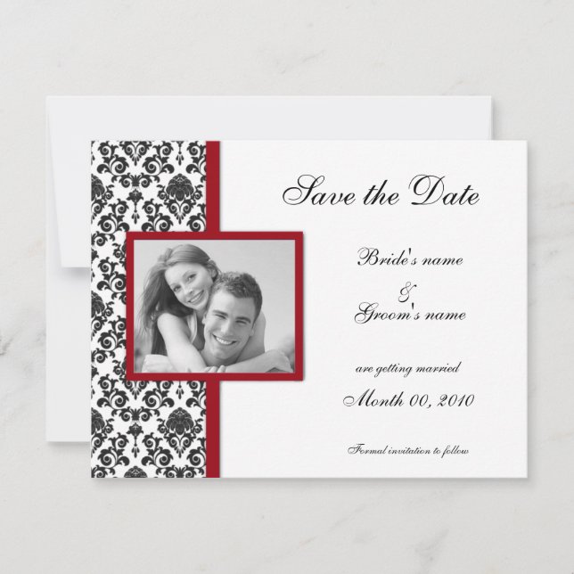 Red and Black Damask Save the Date Photo Cards (Front)