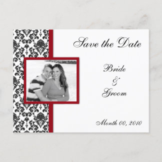 Red and Black Damask Save the Date Photo Postcards
