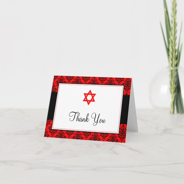 Red and Black Damask Star of David Thank You (Front)