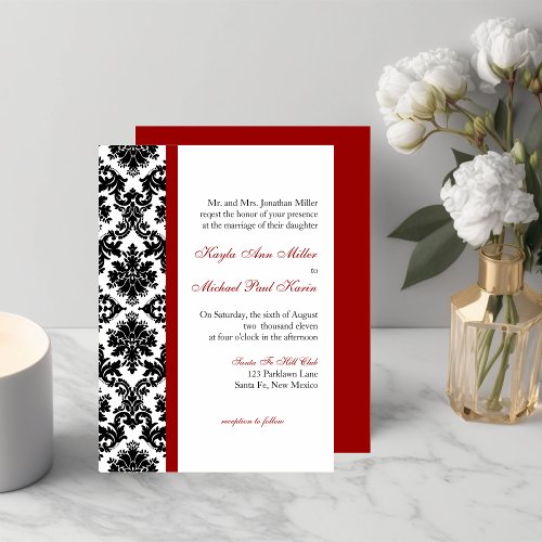 Red and Black Damask Wedding Invitation 