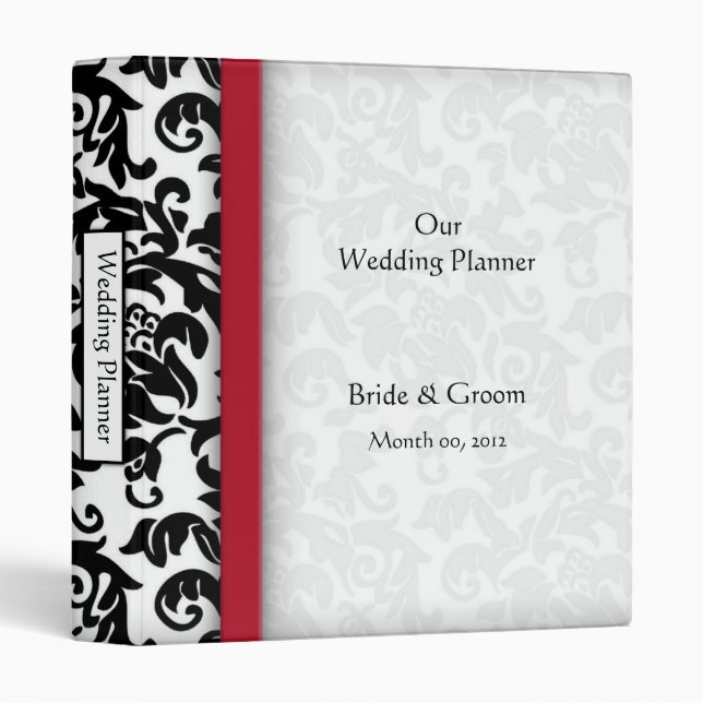 Red and Black Damask Wedding Planner binder (Front/Spine)