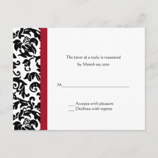 Red and Black Damask Wedding RSVP Cards
