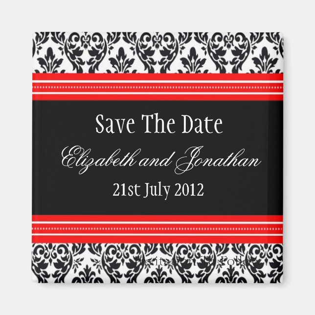Red and Black Damask Wedding Save The Date Magnet (Front)