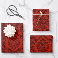 Red and Black Damask Wrapping Paper Sheets