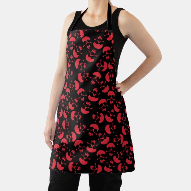 Red and Black Dark Aesthetic Skull Pattern Apron (Insitu)
