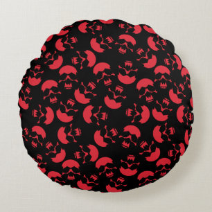 Red and Black Dark Aesthetic Skull Pattern Round Pillow